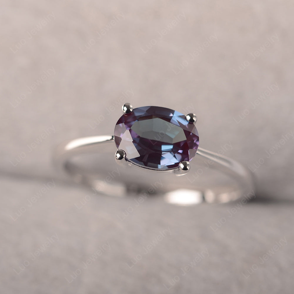 Alexandrite Horizontal Oval Solitaire Engagement Rings - LUO Jewelry