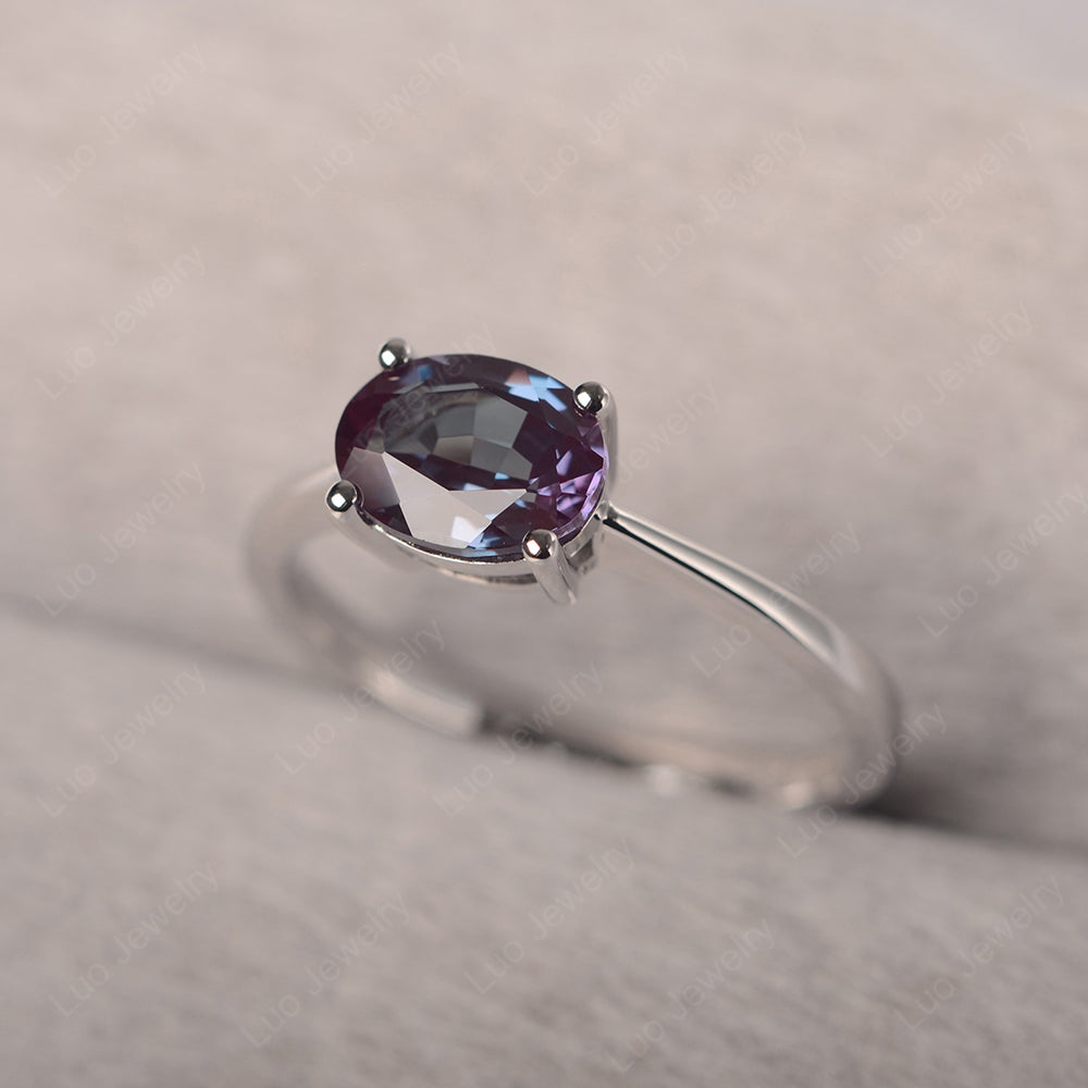 Alexandrite Horizontal Oval Solitaire Engagement Rings - LUO Jewelry