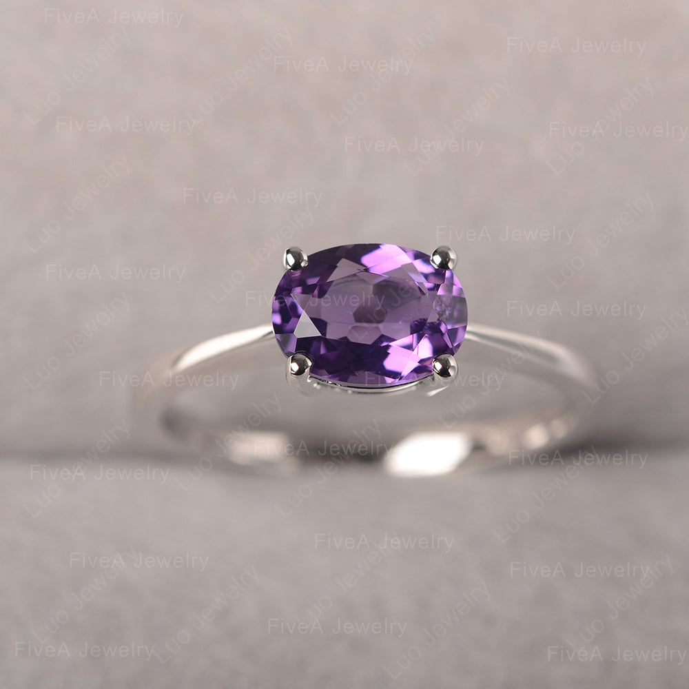 Amethyst Horizontal Oval Solitaire Engagement Rings - LUO Jewelry