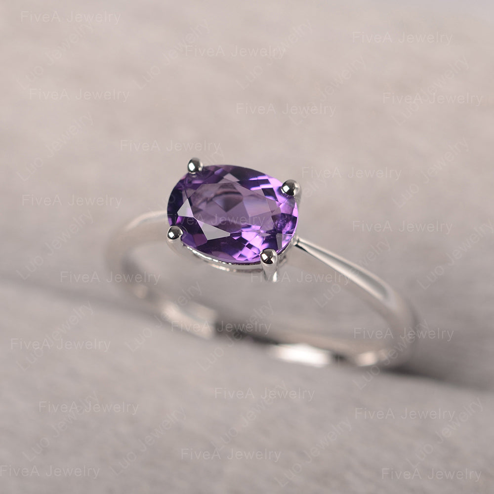 Amethyst Horizontal Oval Solitaire Engagement Rings - LUO Jewelry