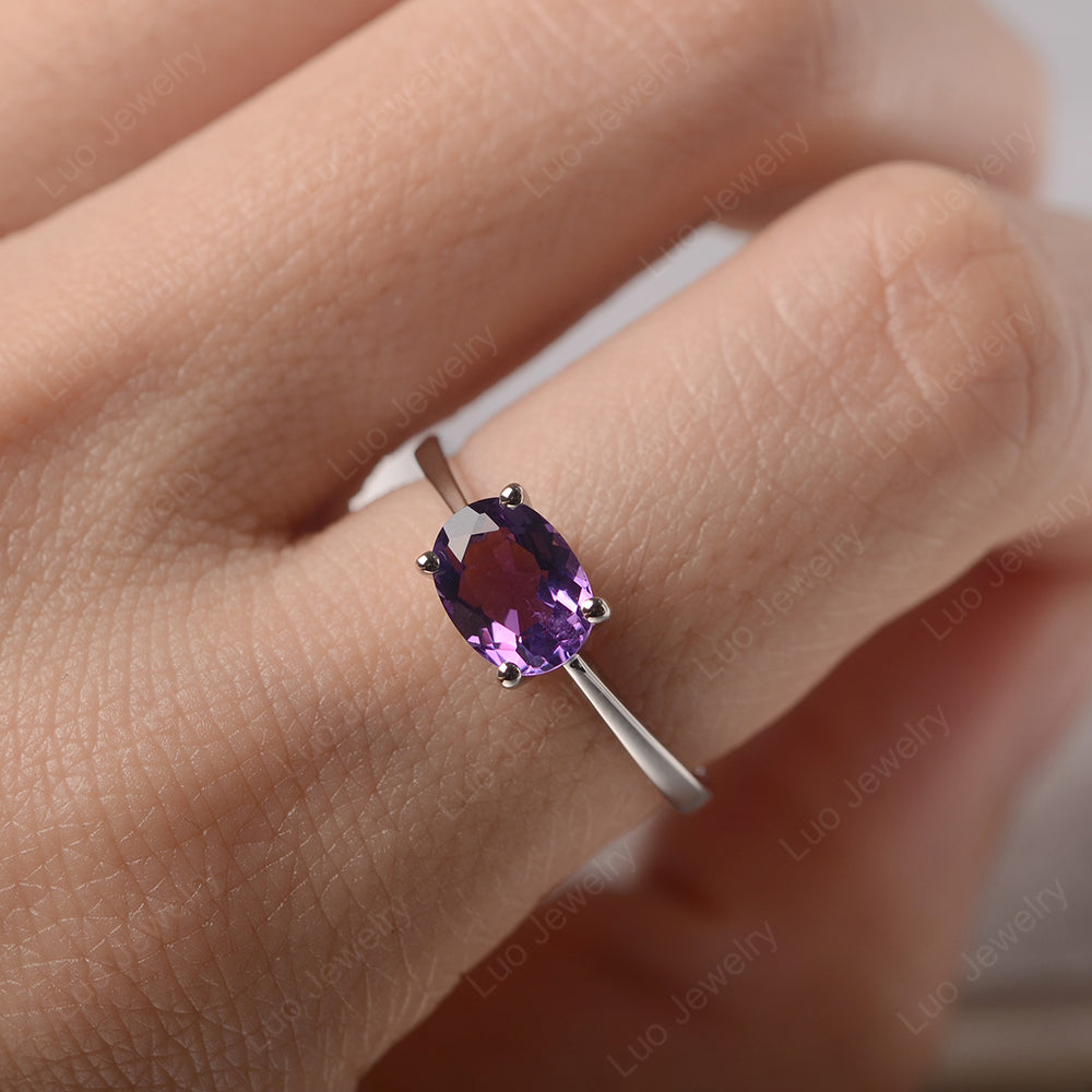 Amethyst Horizontal Oval Solitaire Engagement Rings - LUO Jewelry