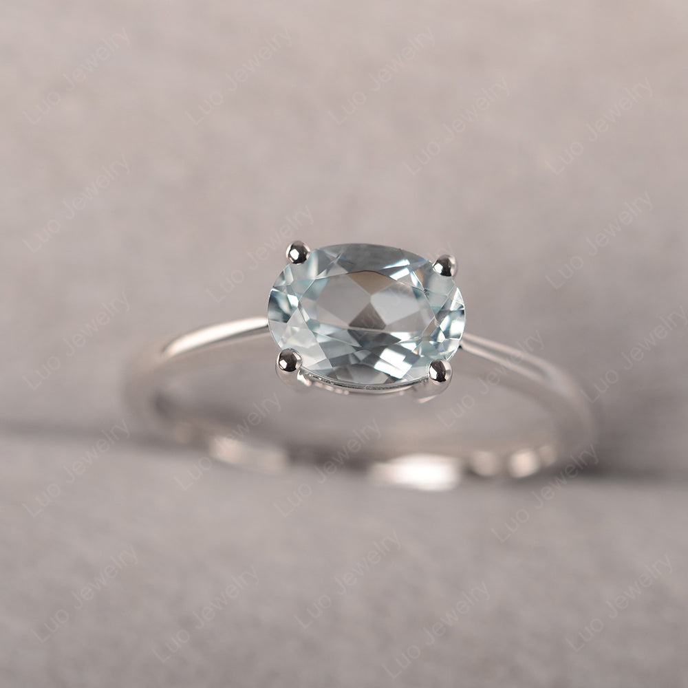Aquamarine Horizontal Oval Solitaire Engagement Rings - LUO Jewelry
