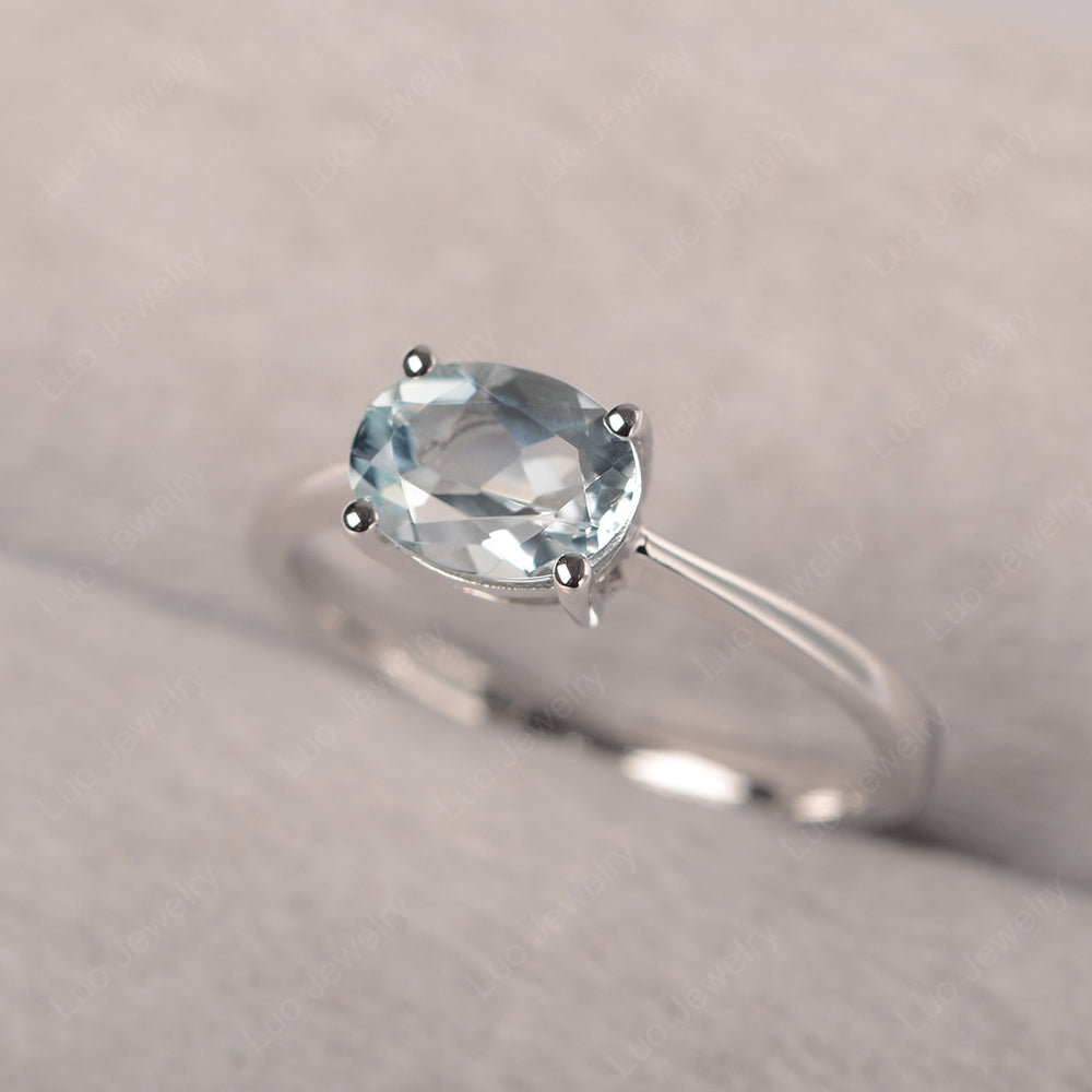 Aquamarine Horizontal Oval Solitaire Engagement Rings - LUO Jewelry