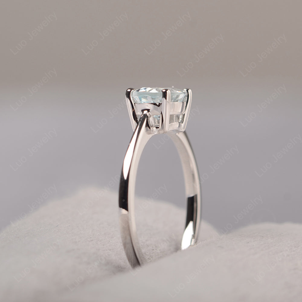 Aquamarine Horizontal Oval Solitaire Engagement Rings - LUO Jewelry