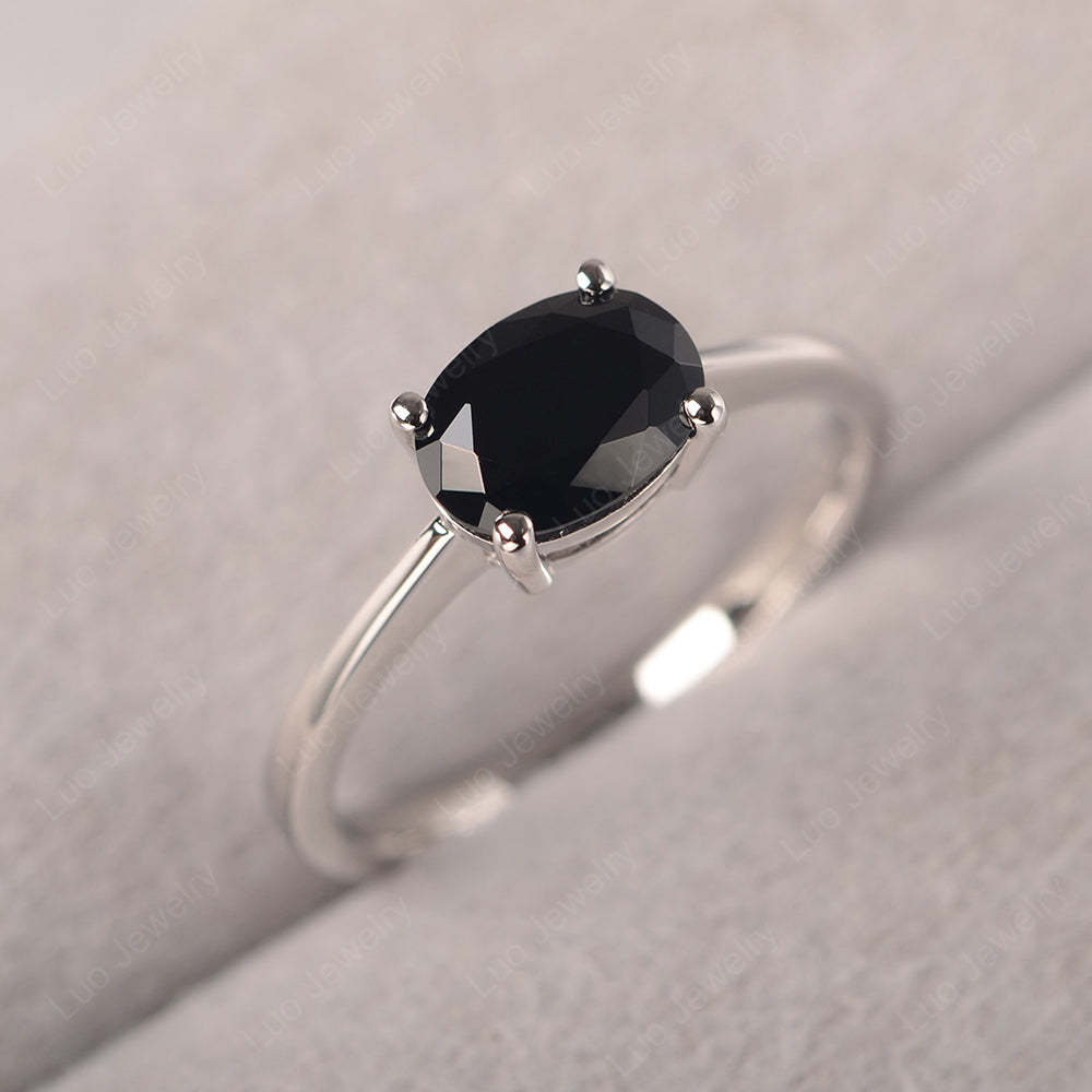 Black Stone Horizontal Oval Solitaire Engagement Rings - LUO Jewelry