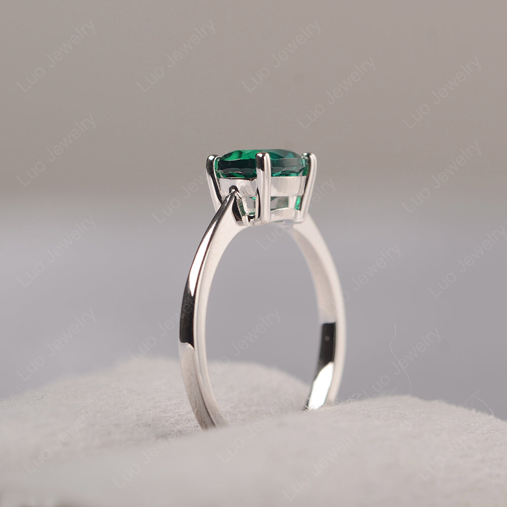 Lab Emerald Horizontal Oval Solitaire Engagement Rings - LUO Jewelry