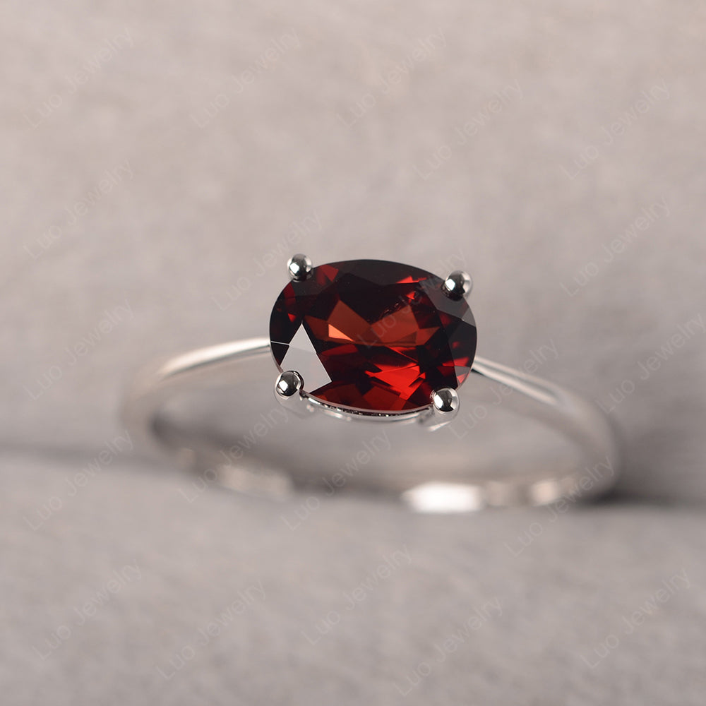 Garnet Horizontal Oval Solitaire Engagement Rings - LUO Jewelry