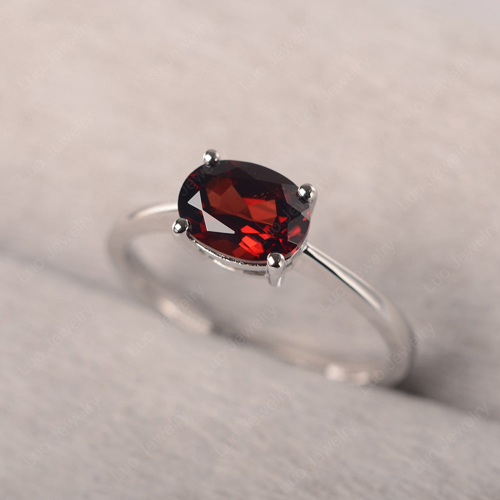 Garnet Horizontal Oval Solitaire Engagement Rings - LUO Jewelry