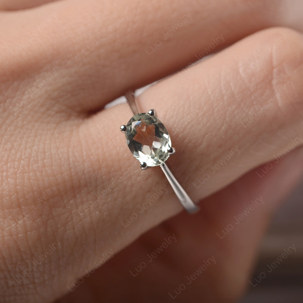 Green Amethyst Horizontal Oval Solitaire Engagement Rings - LUO Jewelry