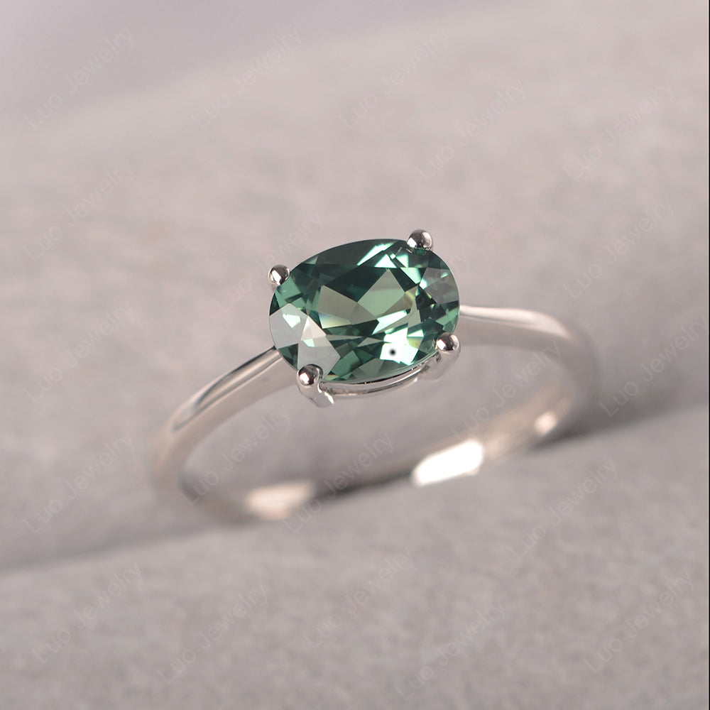 Green Sapphire Horizontal Oval Solitaire Engagement Rings - LUO Jewelry