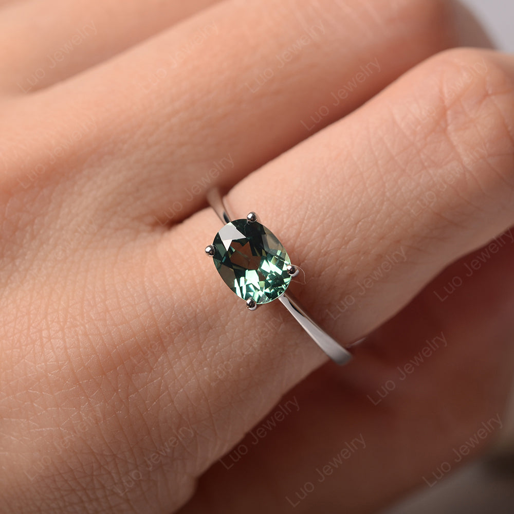 Green Sapphire Horizontal Oval Solitaire Engagement Rings - LUO Jewelry