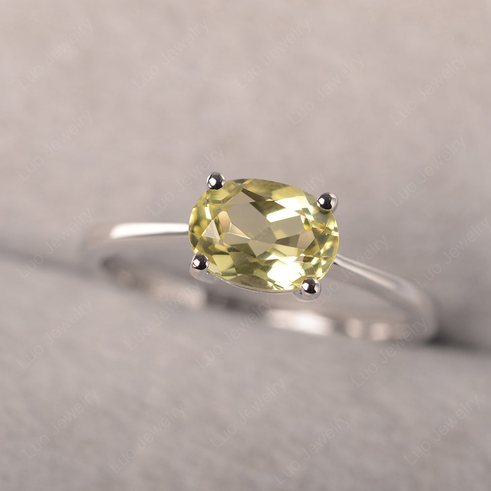 Lemon Quartz Horizontal Oval Solitaire Engagement Rings - LUO Jewelry