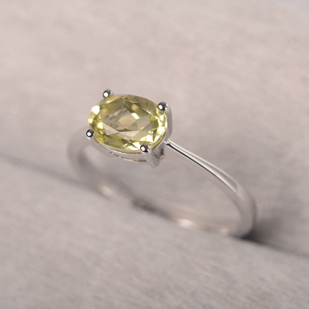 Lemon Quartz Horizontal Oval Solitaire Engagement Rings - LUO Jewelry
