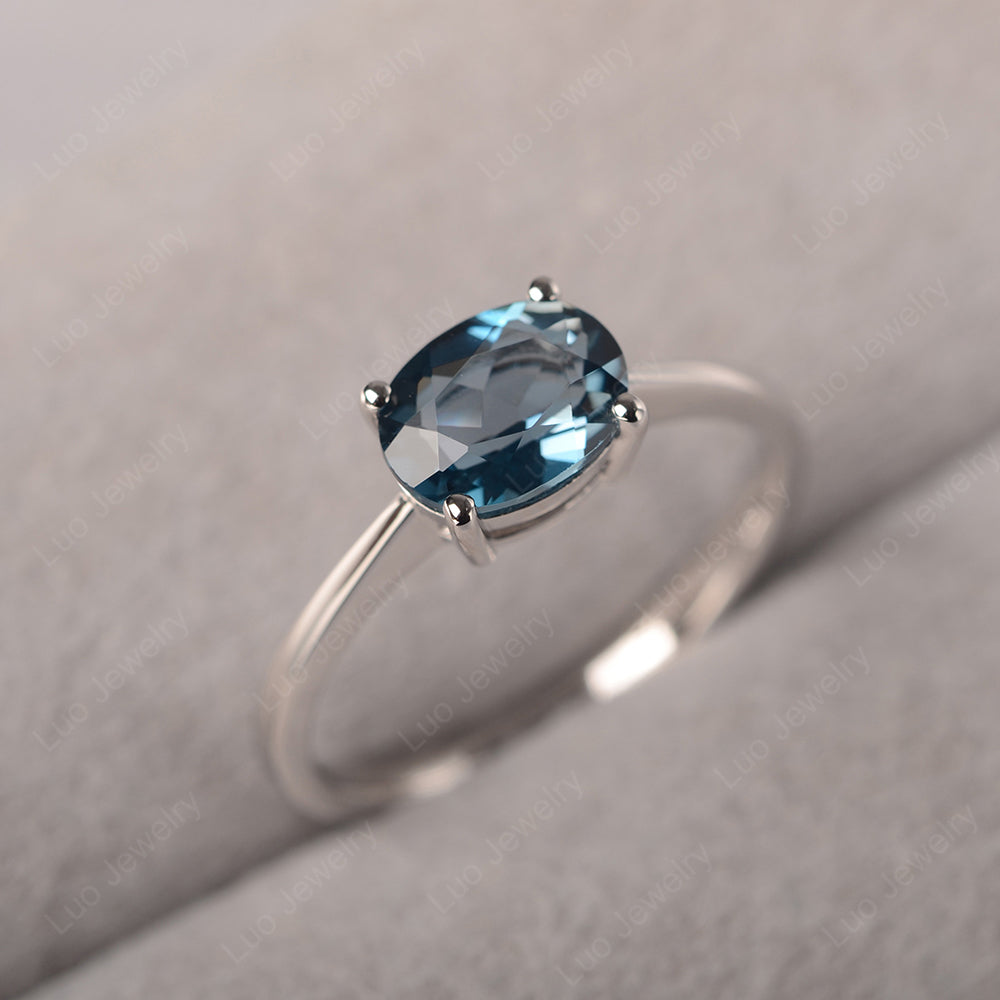 London Blue Topaz Horizontal Oval Solitaire Engagement Rings - LUO Jewelry