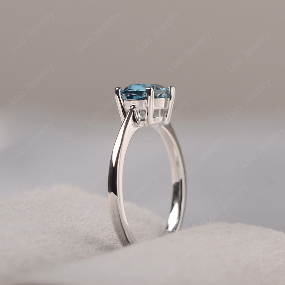 London Blue Topaz Horizontal Oval Solitaire Engagement Rings - LUO Jewelry