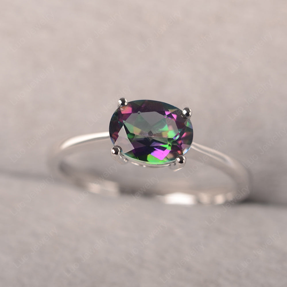 Mystic Topaz Horizontal Oval Solitaire Engagement Rings - LUO Jewelry