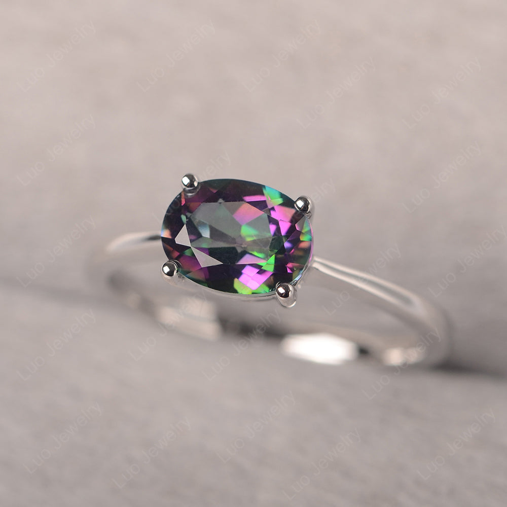 Mystic Topaz Horizontal Oval Solitaire Engagement Rings - LUO Jewelry