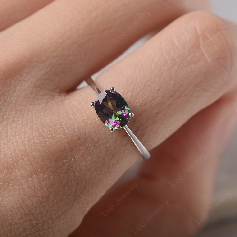 Mystic Topaz Horizontal Oval Solitaire Engagement Rings - LUO Jewelry