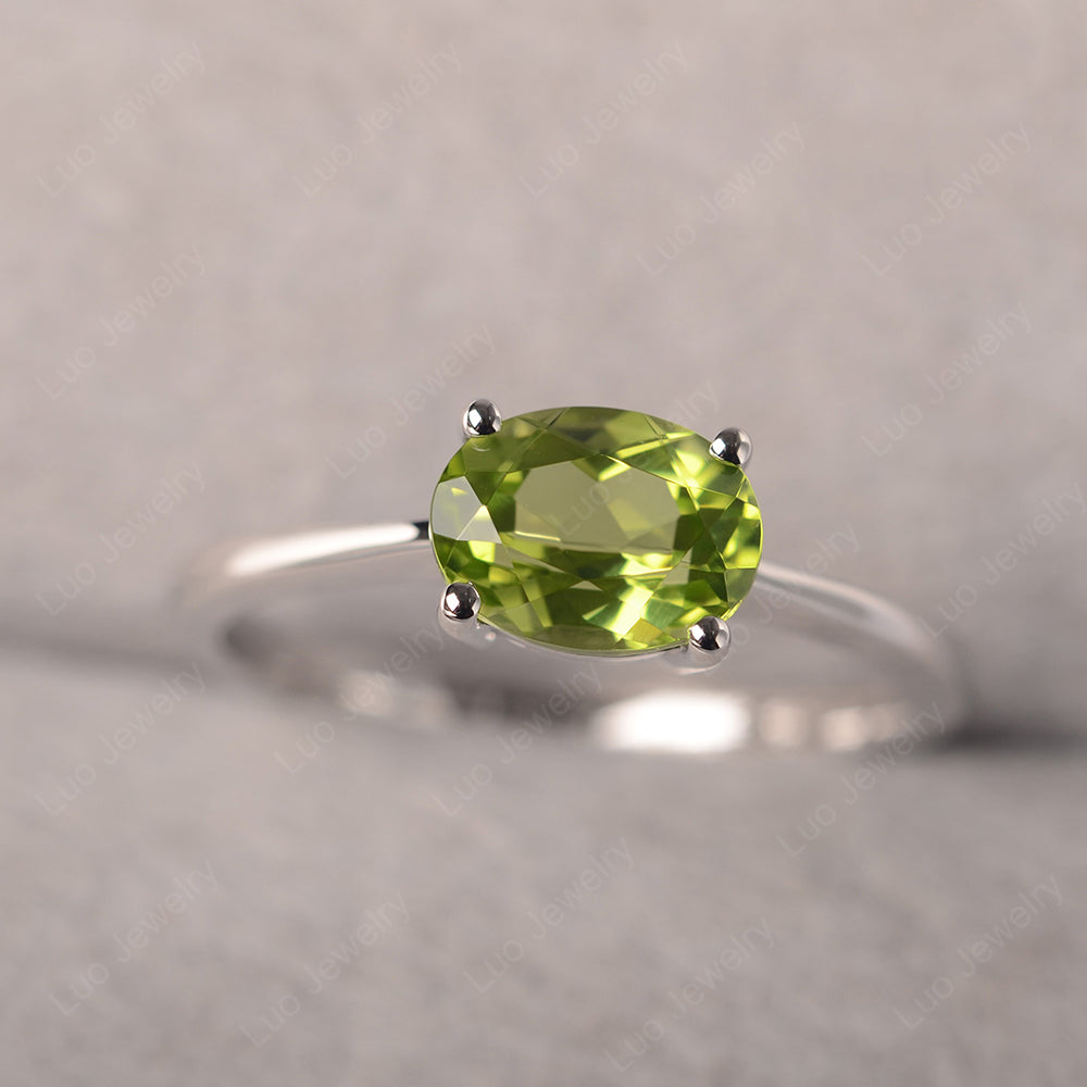 Peridot Horizontal Oval Solitaire Engagement Rings - LUO Jewelry