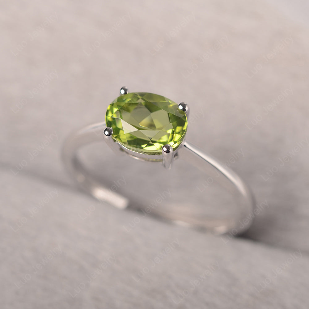 Peridot Horizontal Oval Solitaire Engagement Rings - LUO Jewelry