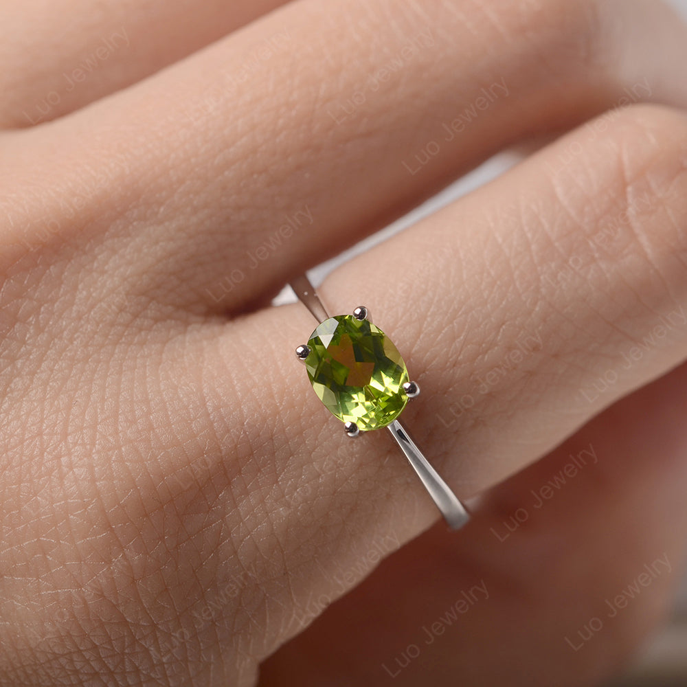Peridot Horizontal Oval Solitaire Engagement Rings - LUO Jewelry