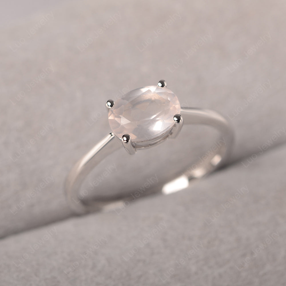 Rose Quartz Horizontal Oval Solitaire Engagement Rings - LUO Jewelry