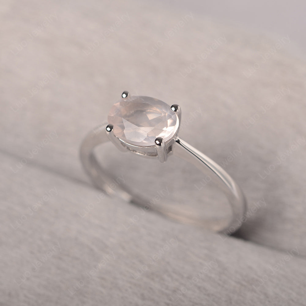 Rose Quartz Horizontal Oval Solitaire Engagement Rings - LUO Jewelry