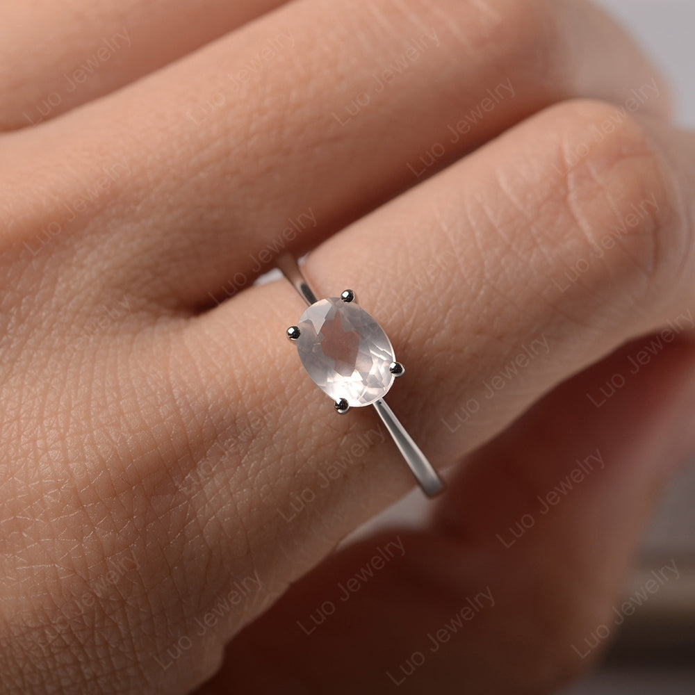 Rose Quartz Horizontal Oval Solitaire Engagement Rings - LUO Jewelry