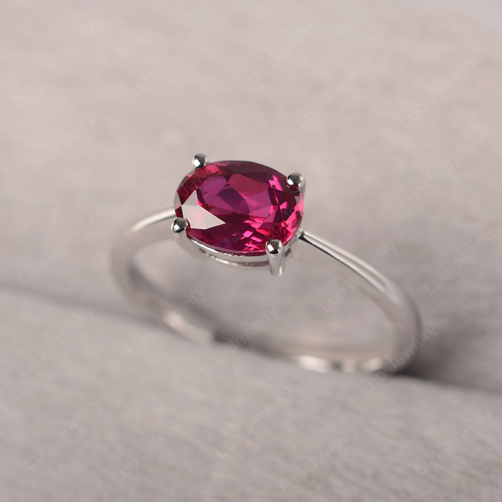 Ruby Horizontal Oval Solitaire Engagement Rings - LUO Jewelry