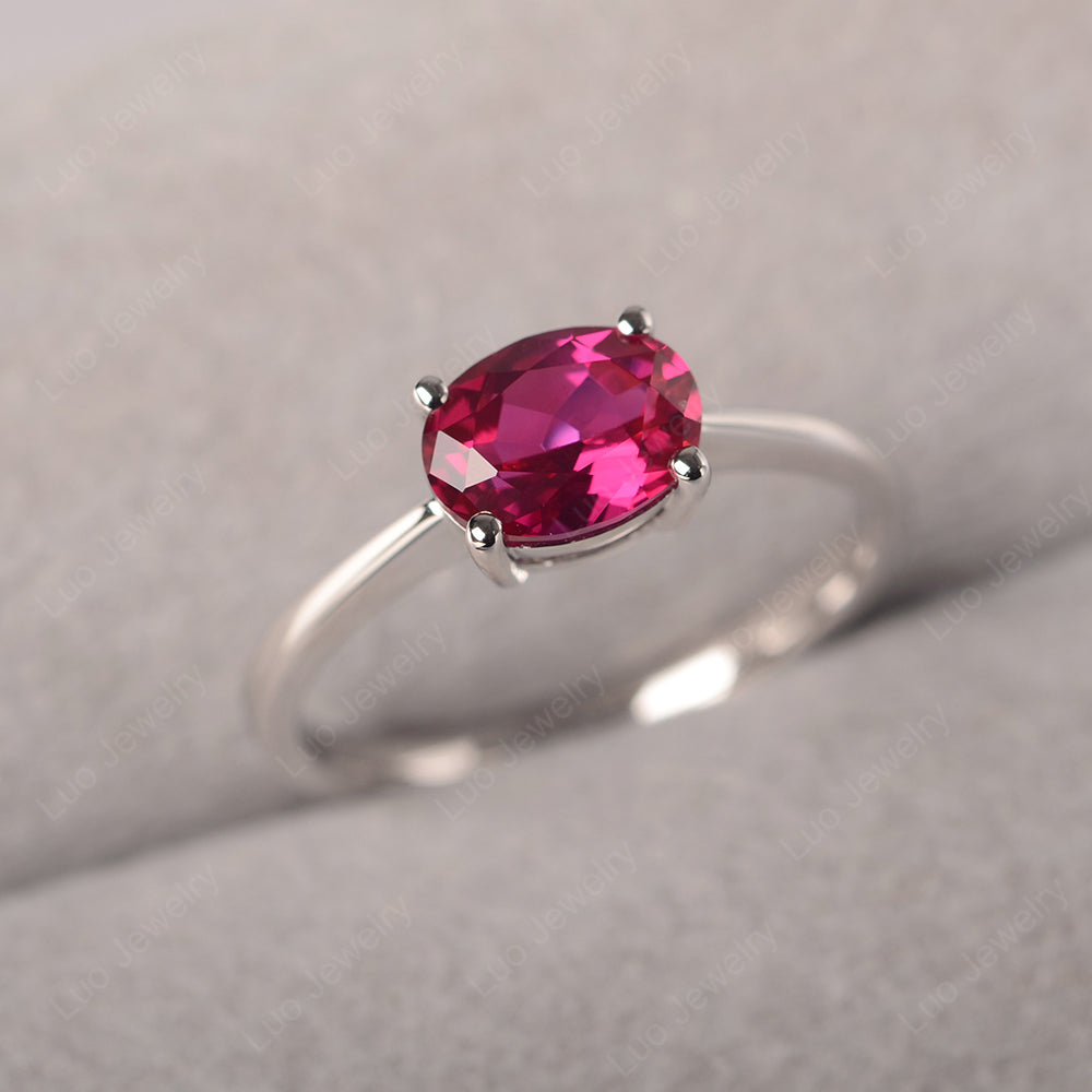 Ruby Horizontal Oval Solitaire Engagement Rings - LUO Jewelry