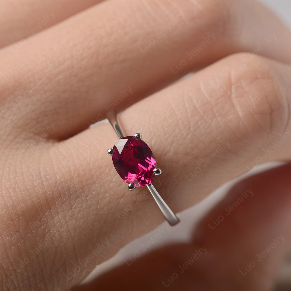 Ruby Horizontal Oval Solitaire Engagement Rings - LUO Jewelry