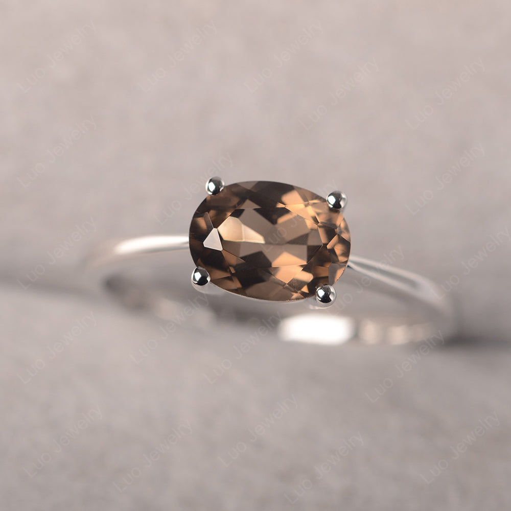 Smoky Quartz  Horizontal Oval Solitaire Engagement Rings - LUO Jewelry