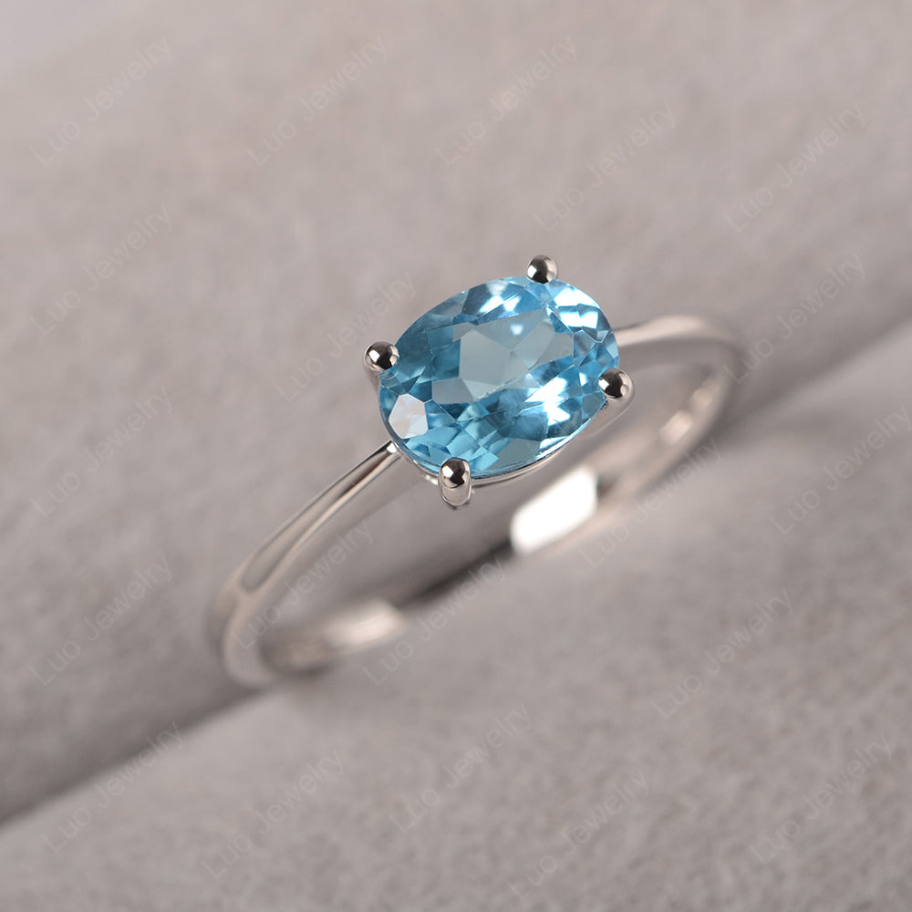 Swiss Blue Topaz Horizontal Oval Solitaire Engagement Rings - LUO Jewelry