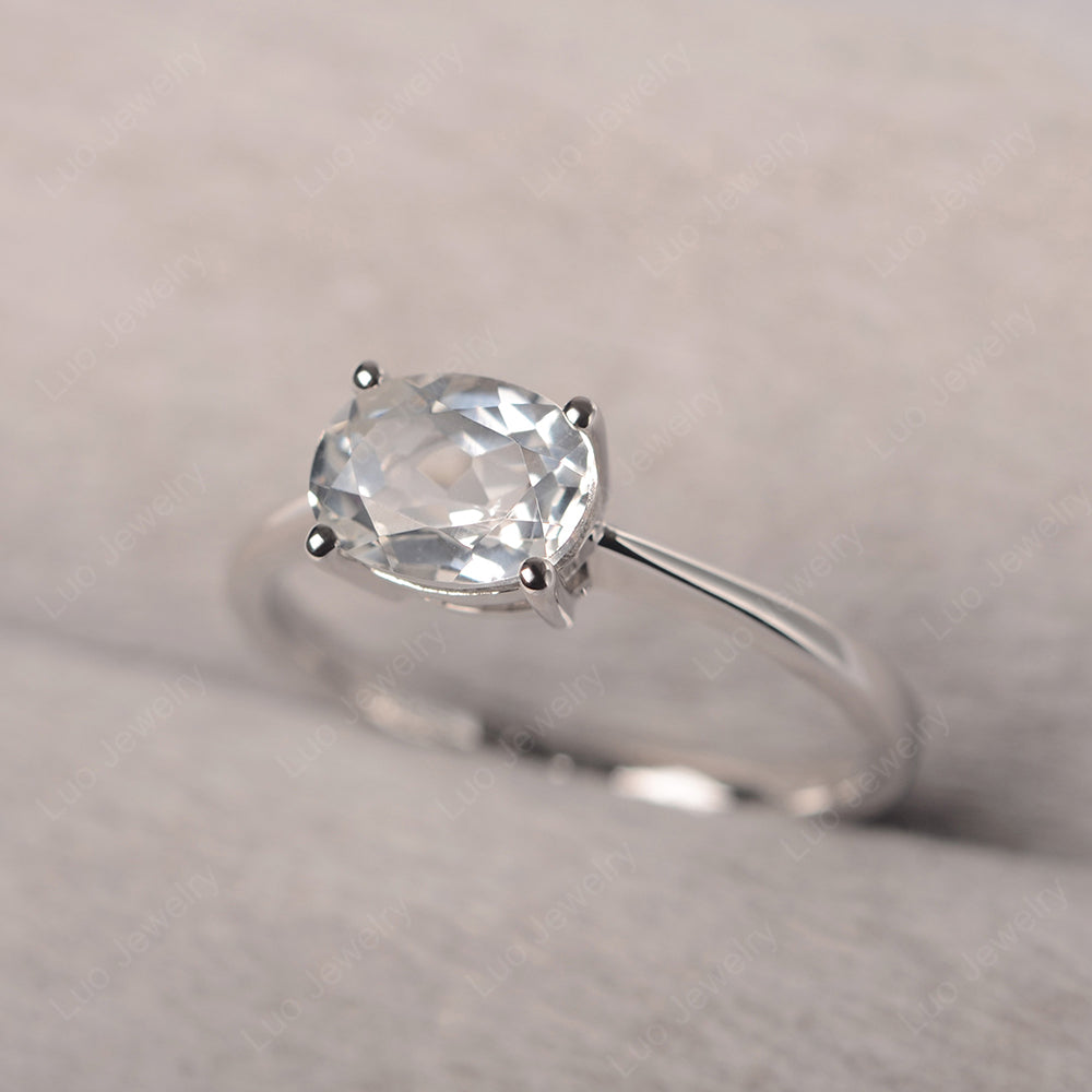 White Topaz Horizontal Oval Solitaire Engagement Rings - LUO Jewelry