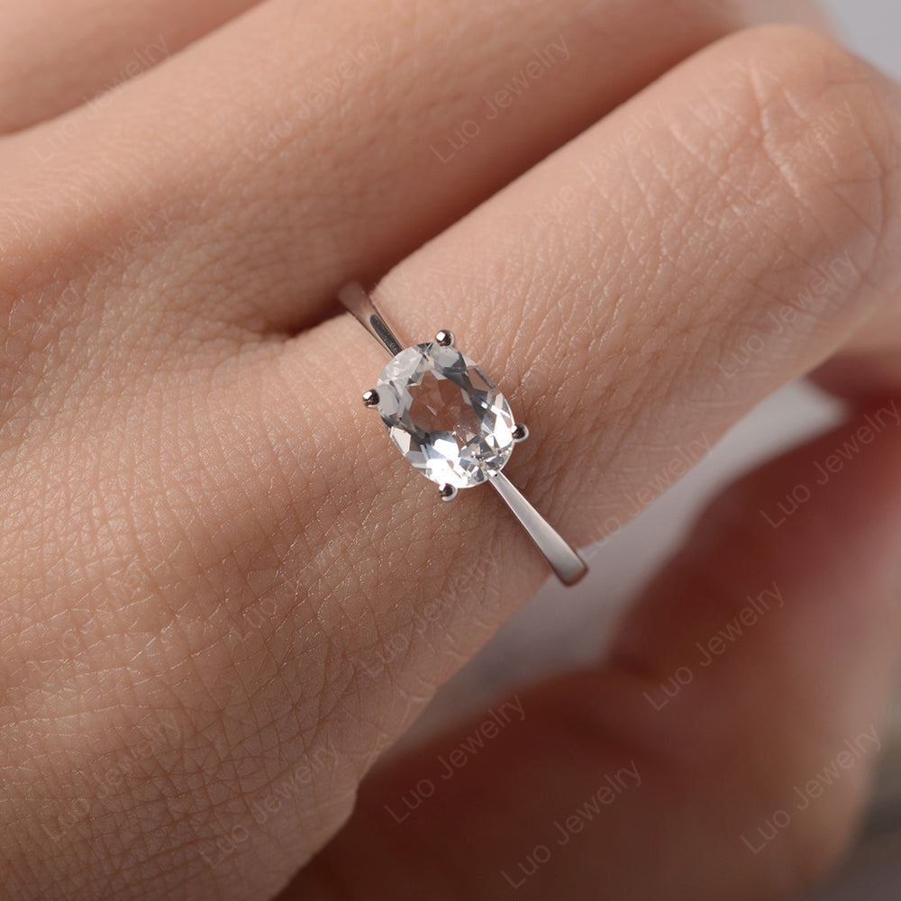 White Topaz Horizontal Oval Solitaire Engagement Rings - LUO Jewelry