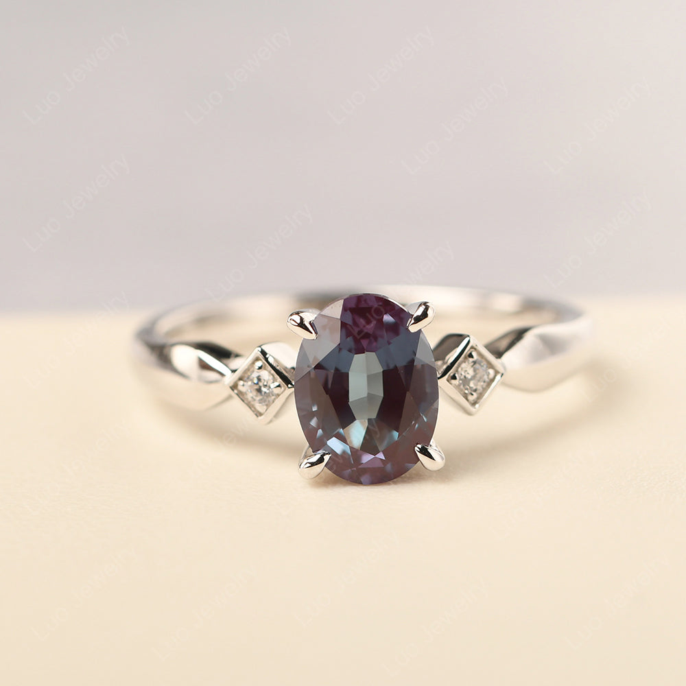 Alexandrite Ring Vintage Oval Wedding Rings - LUO Jewelry