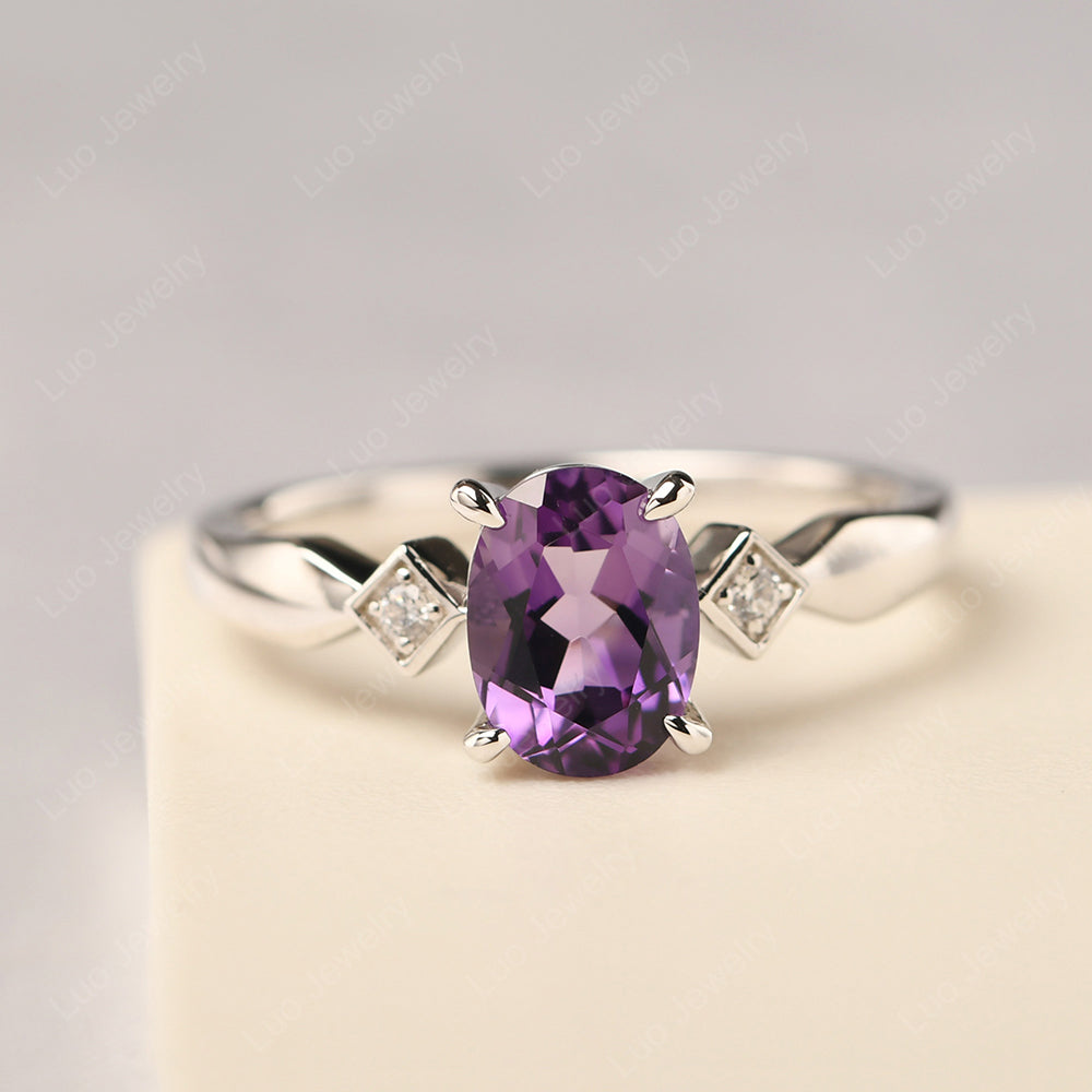 Amethyst Ring Vintage Oval Wedding Rings - LUO Jewelry