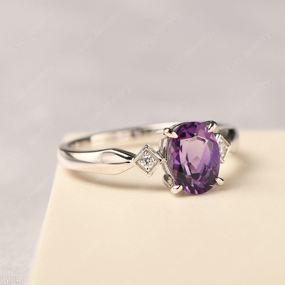 Amethyst Ring Vintage Oval Wedding Rings - LUO Jewelry