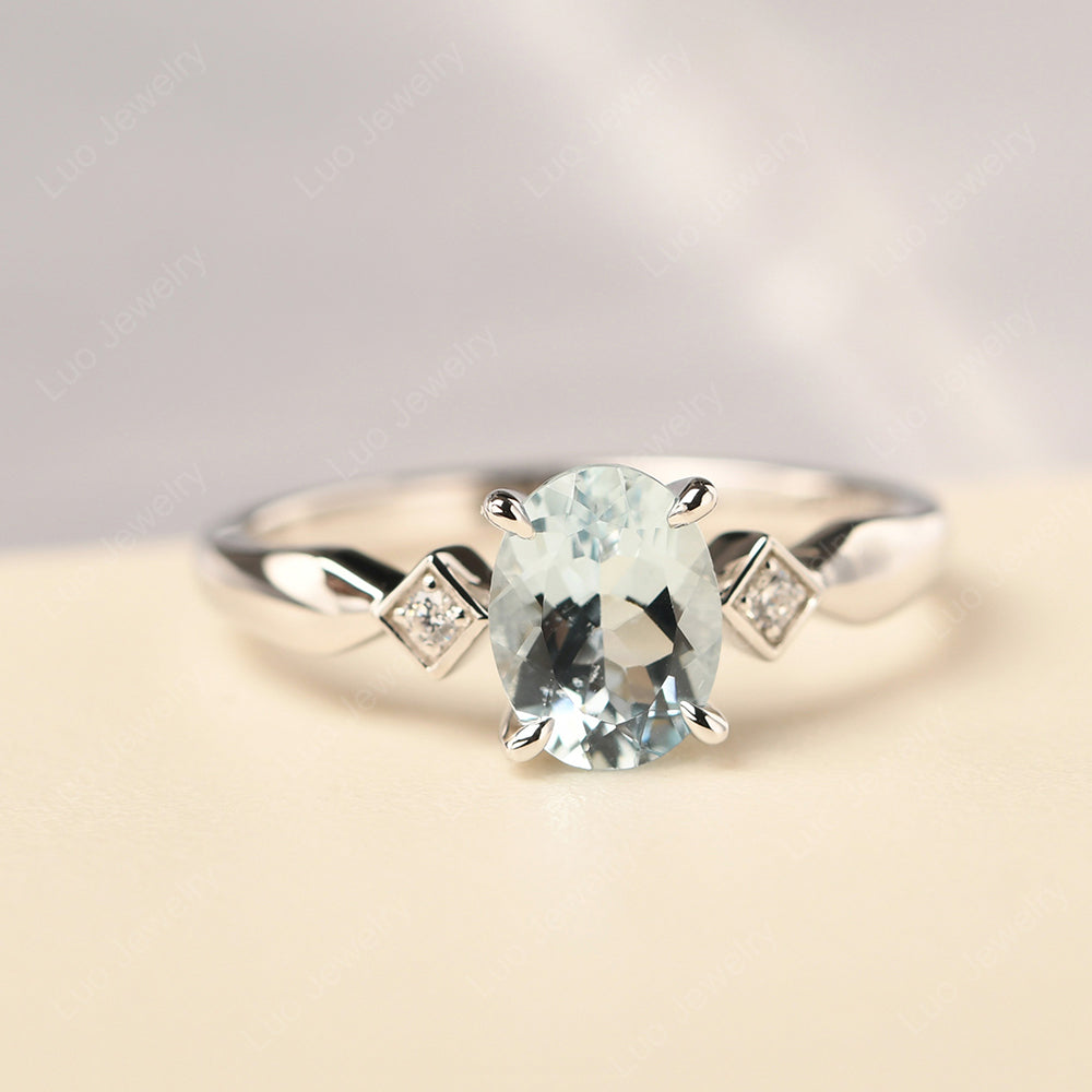 Aquamarine Ring Vintage Oval Wedding Rings - LUO Jewelry