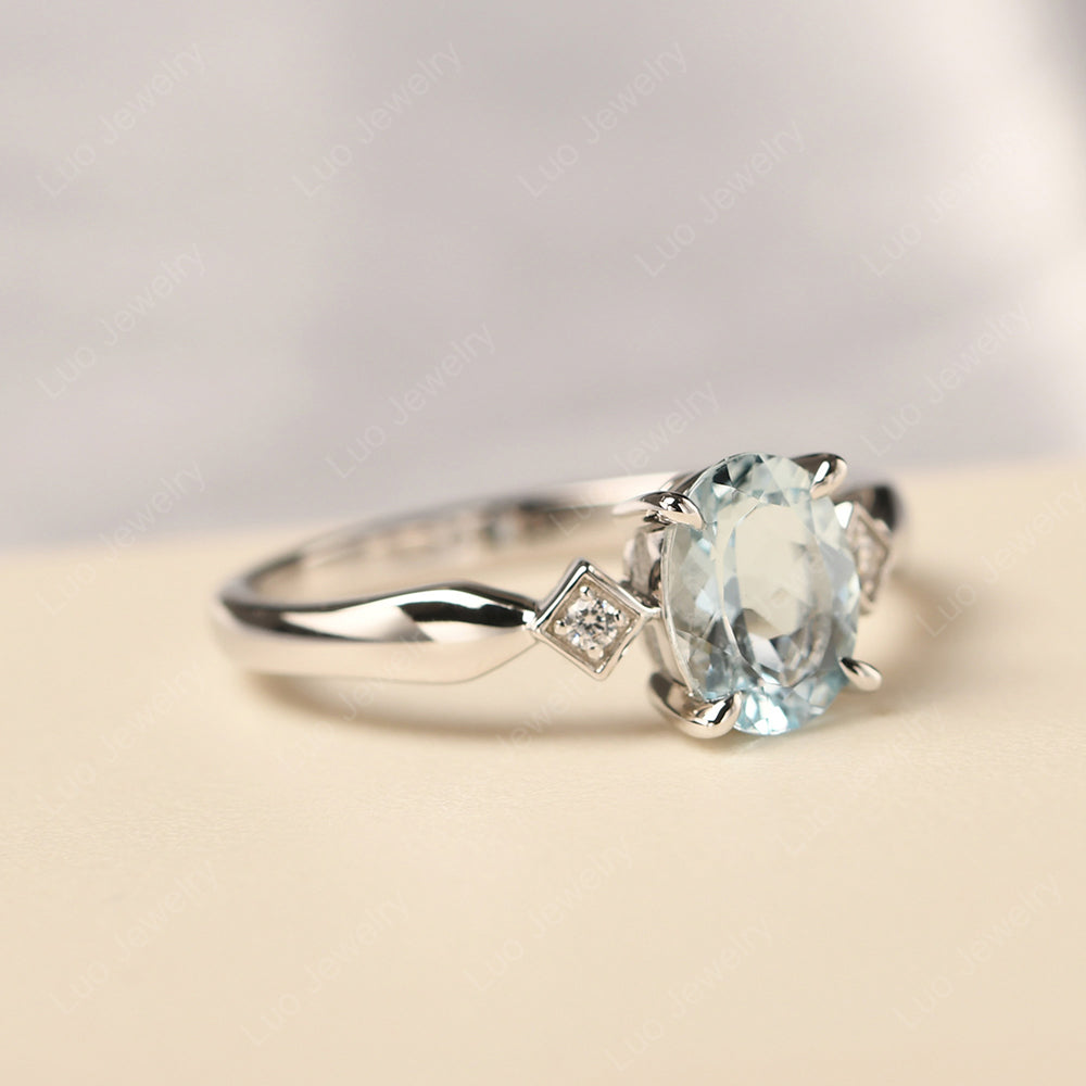 Aquamarine Ring Vintage Oval Wedding Rings - LUO Jewelry
