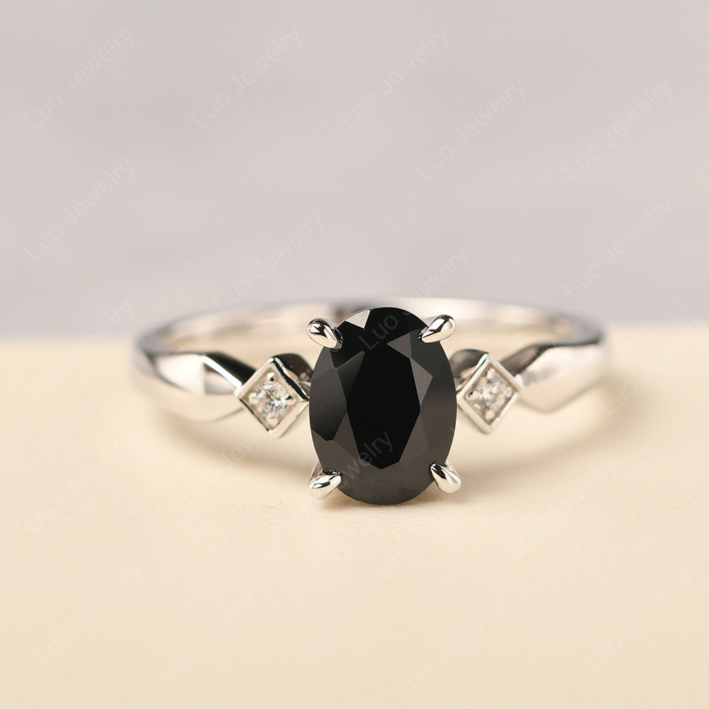 Black Stone Ring Vintage Oval Wedding Rings - LUO Jewelry