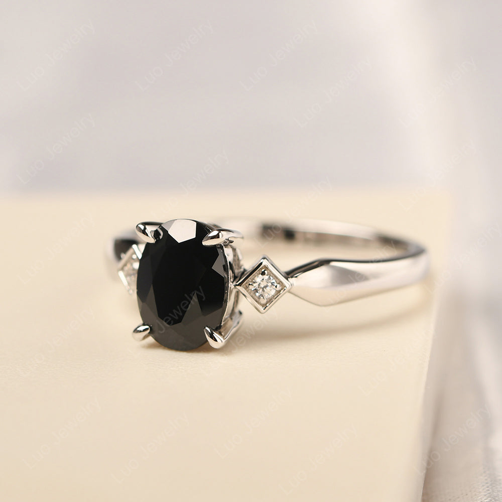 Black Stone Ring Vintage Oval Wedding Rings - LUO Jewelry