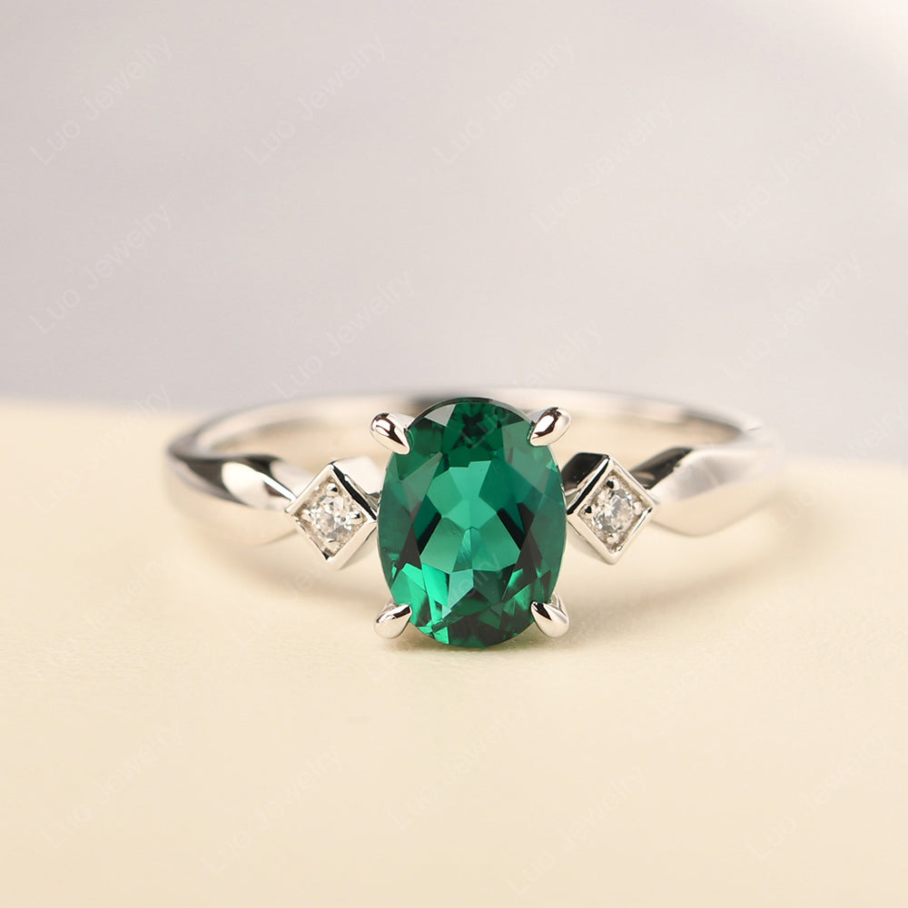 Lab Emerald Ring Vintage Oval Wedding Rings - LUO Jewelry