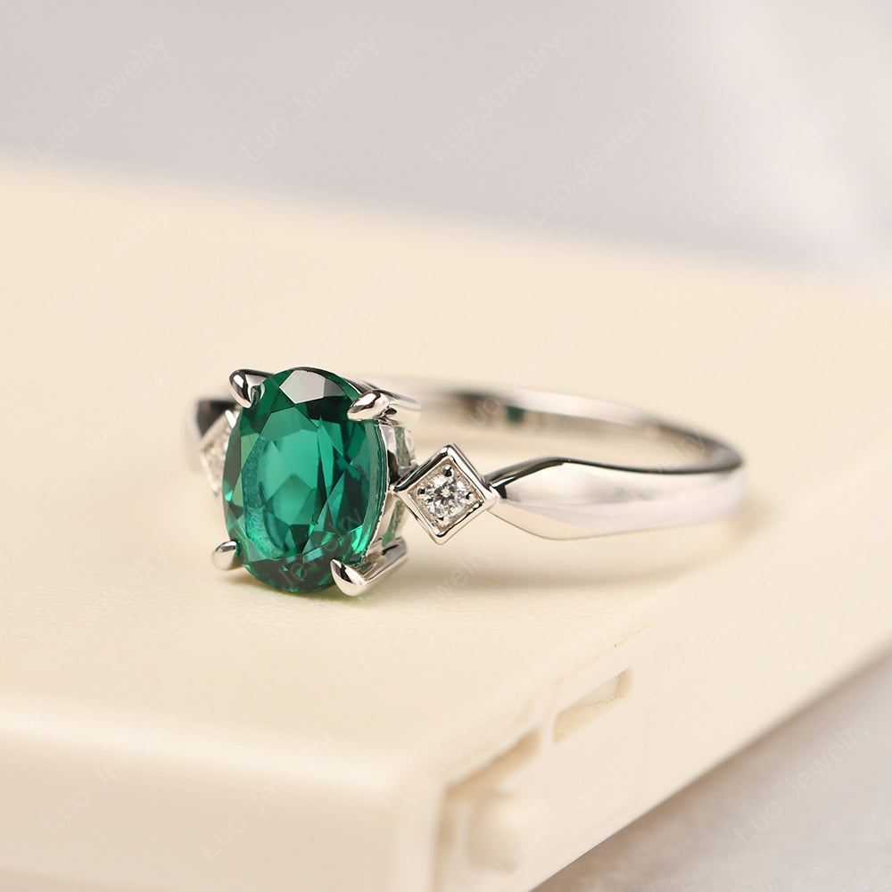 Lab Emerald Ring Vintage Oval Wedding Rings - LUO Jewelry