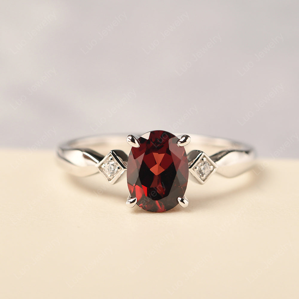 Garnet Ring Vintage Oval Wedding Rings - LUO Jewelry