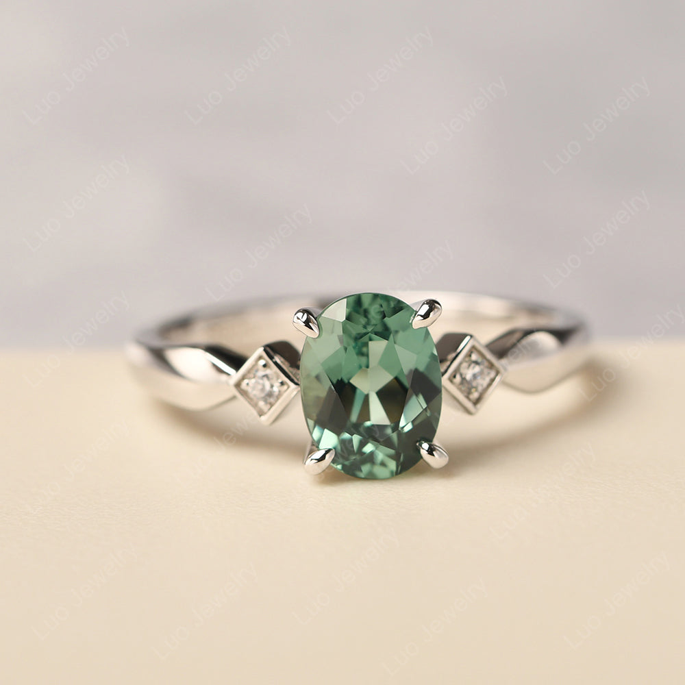 Green Sapphire Ring Vintage Oval Wedding Rings - LUO Jewelry