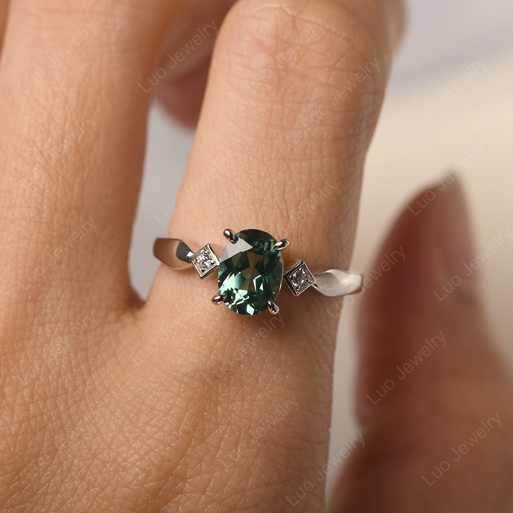 Green Sapphire Ring Vintage Oval Wedding Rings - LUO Jewelry