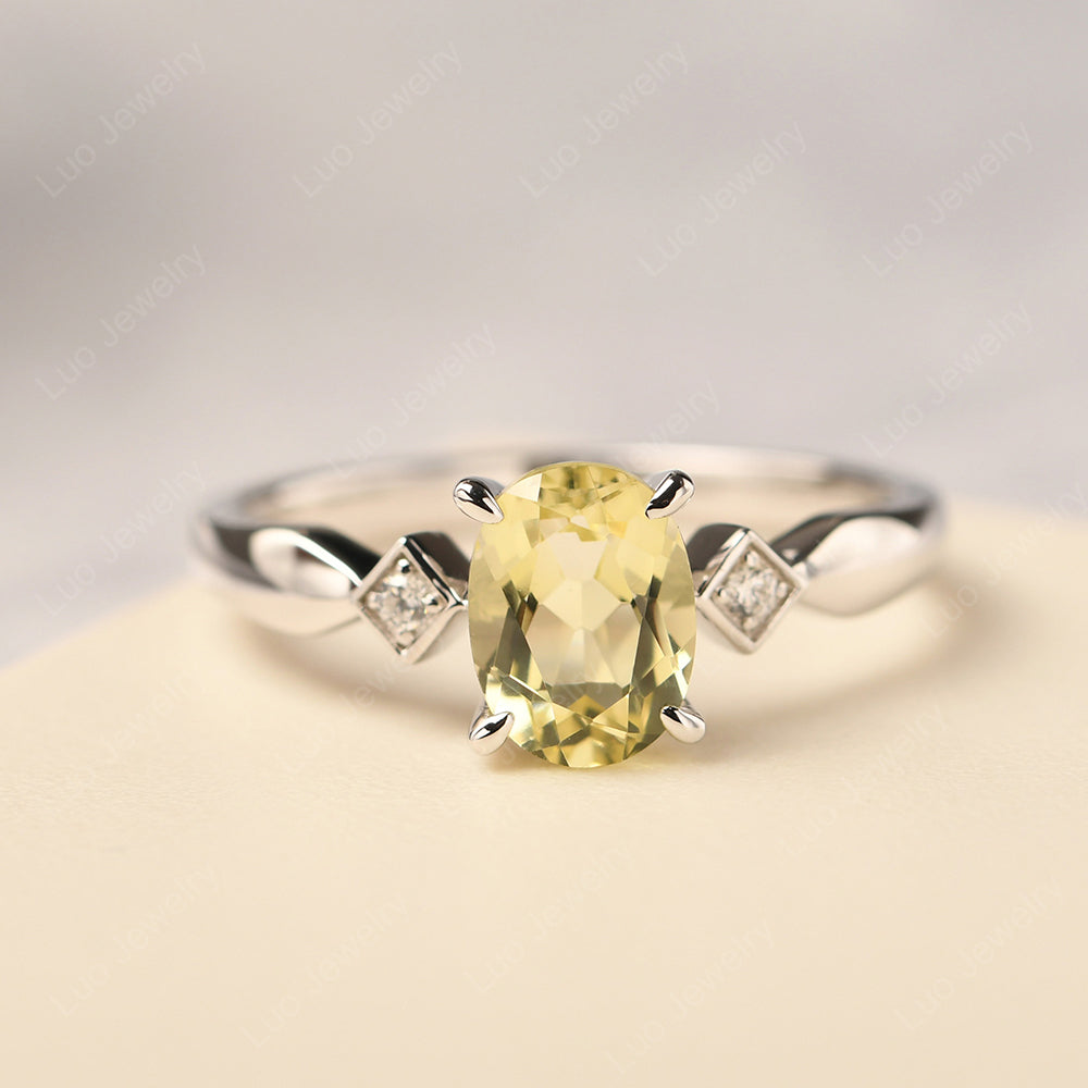 Lemon Quartz Ring Vintage Oval Wedding Rings - LUO Jewelry