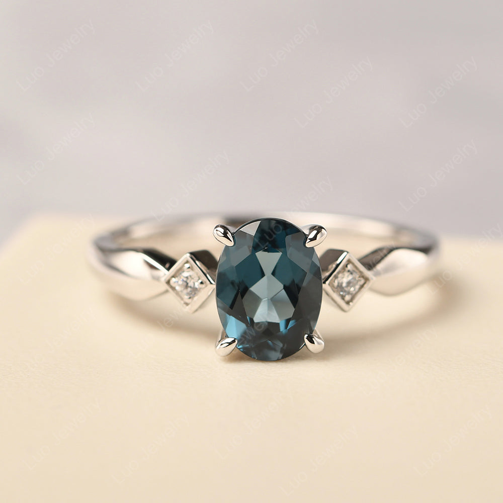 London Blue Topaz Ring Vintage Oval Wedding Rings - LUO Jewelry