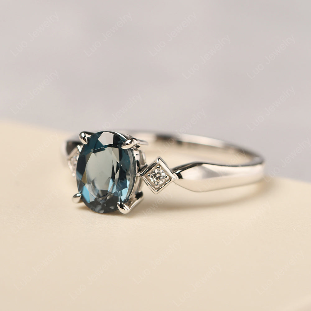 London Blue Topaz Ring Vintage Oval Wedding Rings - LUO Jewelry